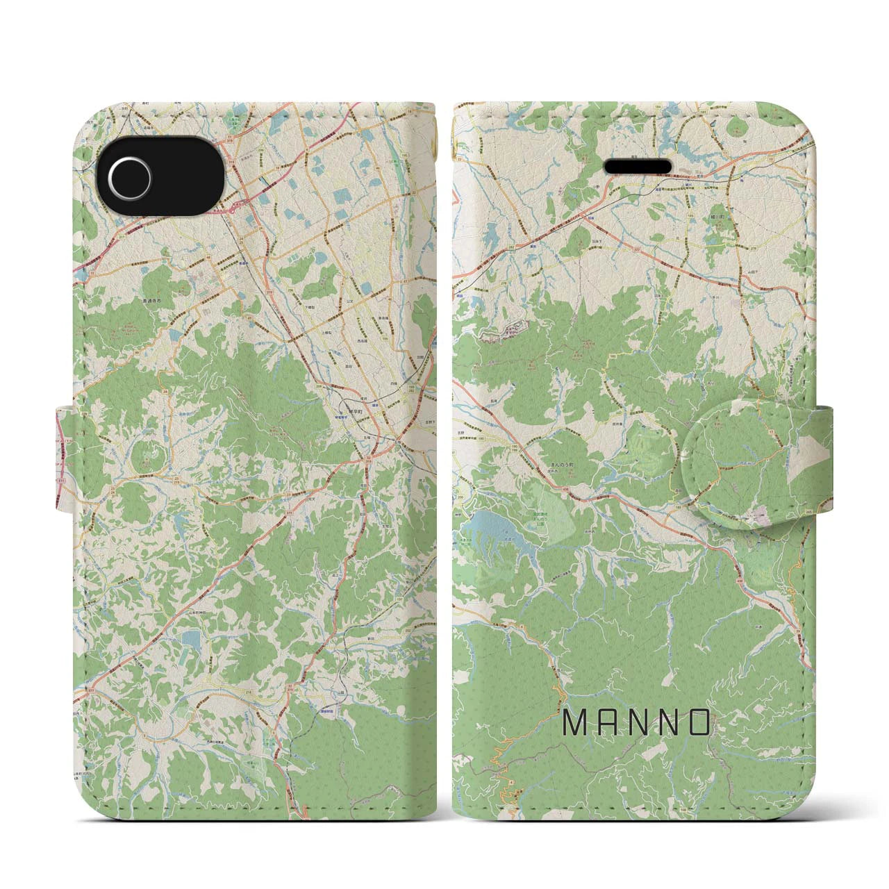 【まんのう(香川県)】地図柄iPhoneケース(手帳タイプ)ナチュラル・iPhone SE(第3 / 第2世代) / 8 / 7 / 6s / 6 用