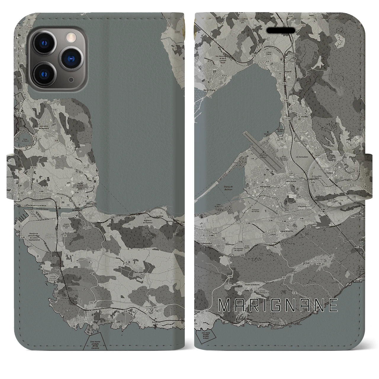 【マリニャーヌ(フランス)】地図柄iPhoneケース(手帳タイプ)モノトーン・iPhone 11 Pro Max 用