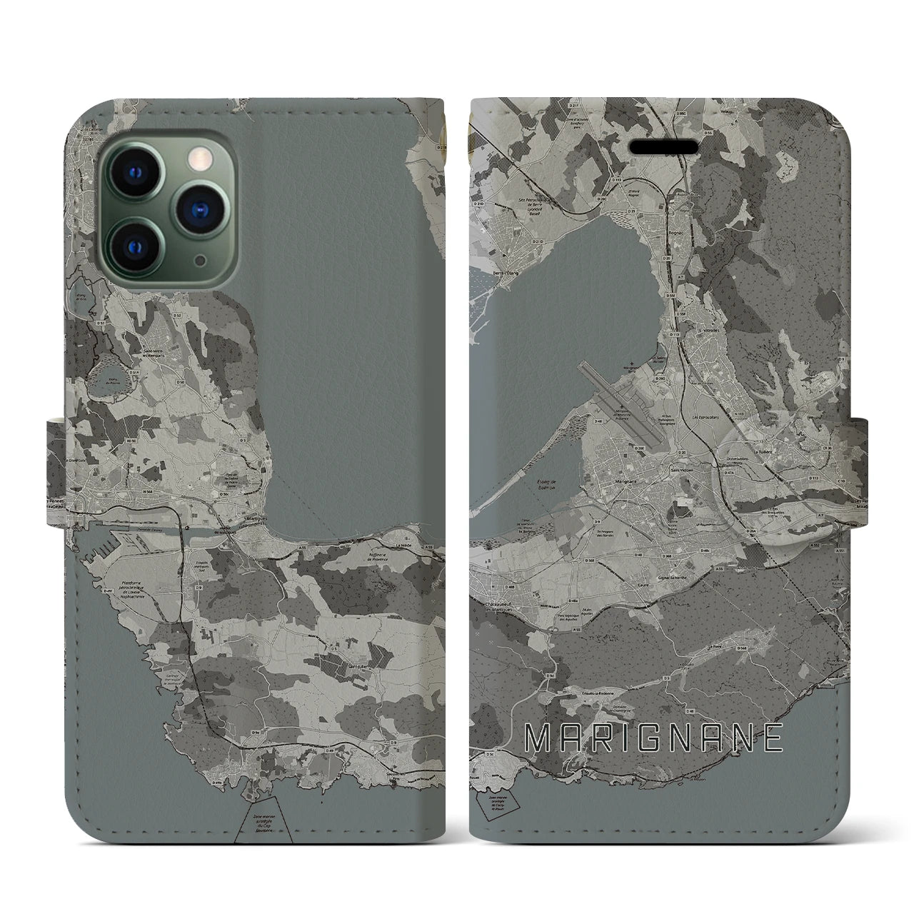 【マリニャーヌ(フランス)】地図柄iPhoneケース(手帳タイプ)モノトーン・iPhone 11 Pro 用