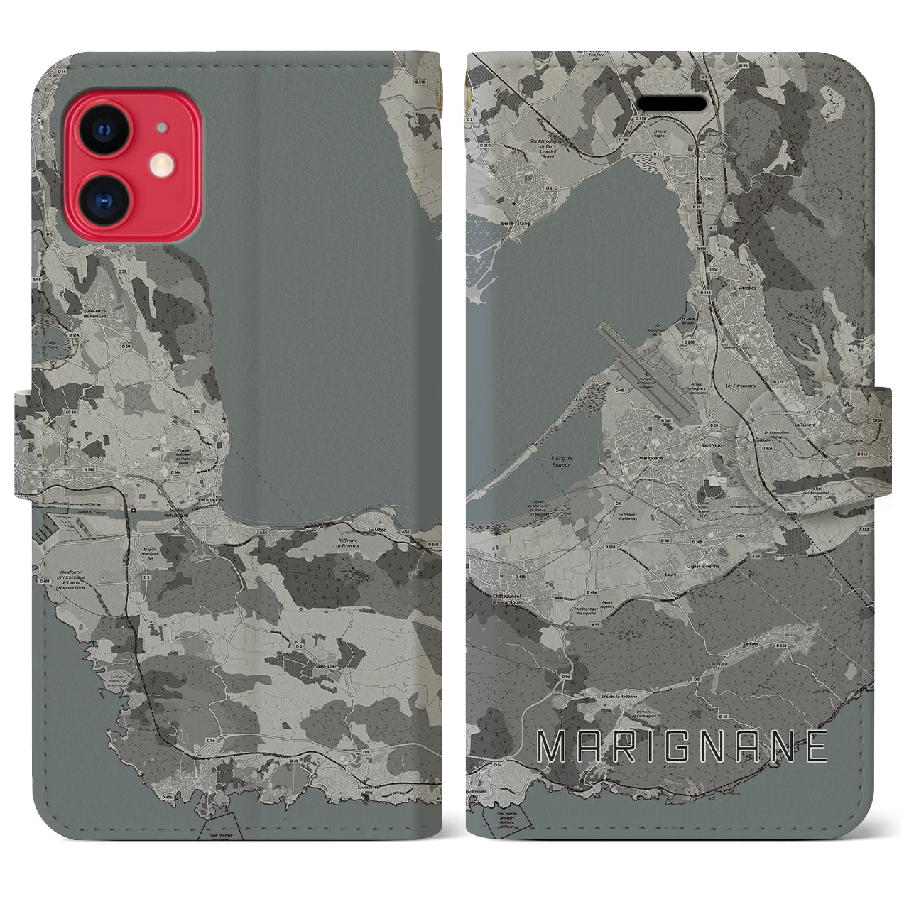【マリニャーヌ(フランス)】地図柄iPhoneケース(手帳タイプ)モノトーン・iPhone 11 用