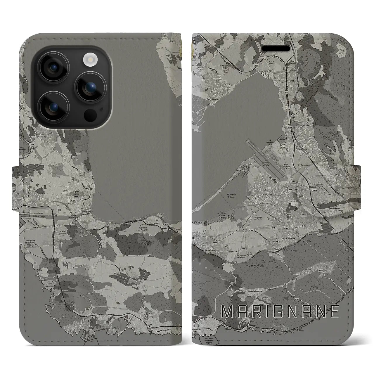 【マリニャーヌ(フランス)】地図柄iPhoneケース(手帳タイプ)モノトーン・iPhone 16 用