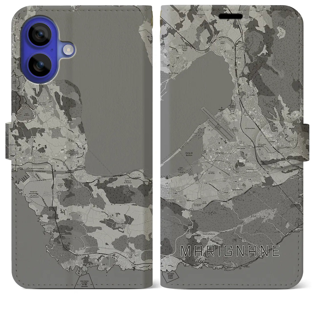 【マリニャーヌ(フランス)】地図柄iPhoneケース(手帳タイプ)モノトーン・iPhone 16 Pro Max 用