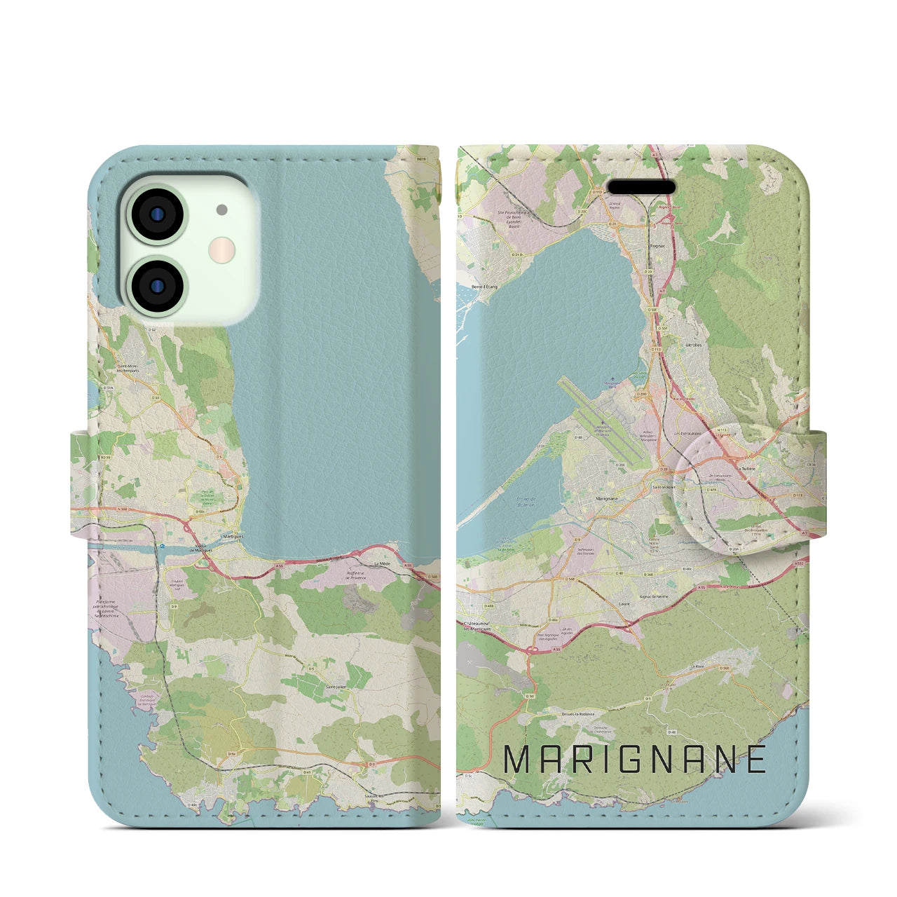 【マリニャーヌ(フランス)】地図柄iPhoneケース(手帳タイプ)ナチュラル・iPhone 12 mini 用