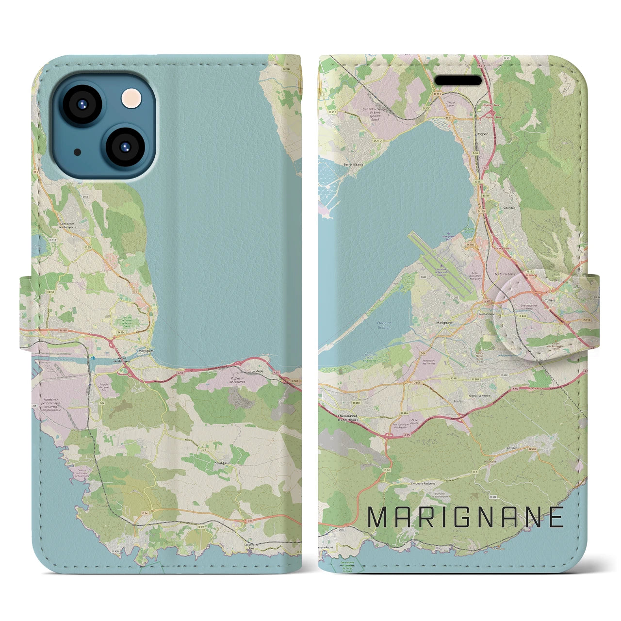 【マリニャーヌ(フランス)】地図柄iPhoneケース(手帳タイプ)ナチュラル・iPhone 13 用