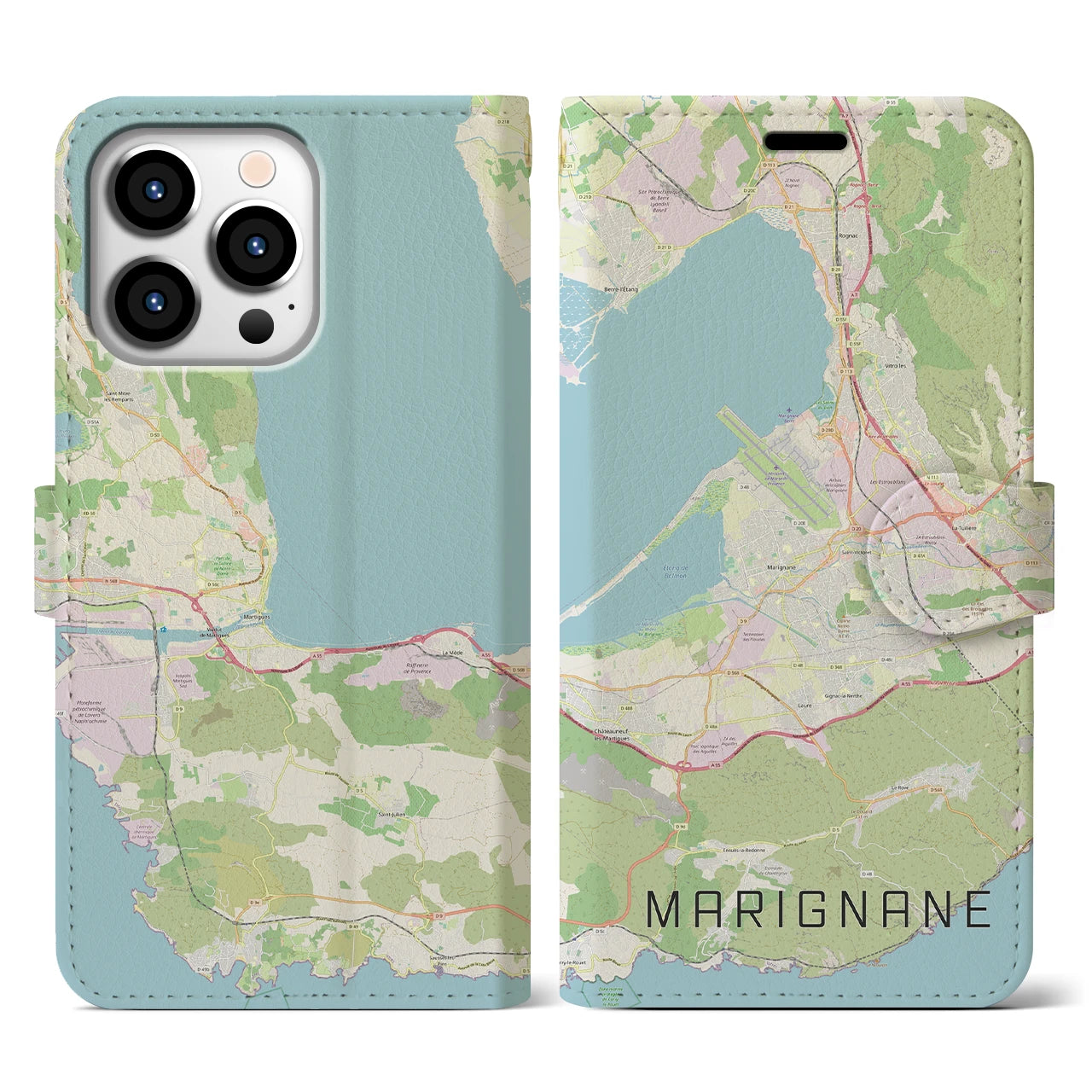 【マリニャーヌ(フランス)】地図柄iPhoneケース(手帳タイプ)ナチュラル・iPhone 13 Pro 用