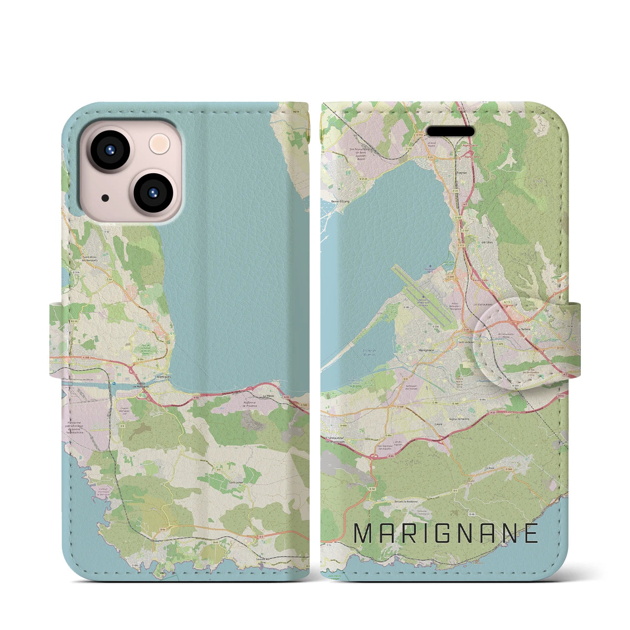 【マリニャーヌ(フランス)】地図柄iPhoneケース(手帳タイプ)ナチュラル・iPhone 13 mini 用