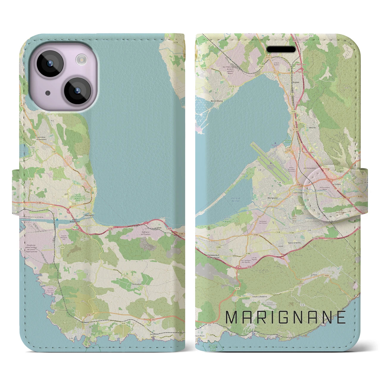 【マリニャーヌ(フランス)】地図柄iPhoneケース(手帳タイプ)ナチュラル・iPhone 14 用
