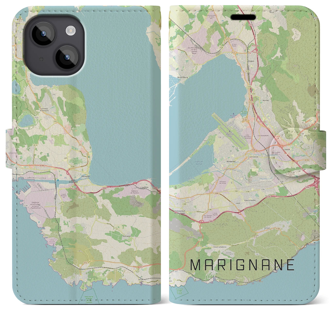 【マリニャーヌ(フランス)】地図柄iPhoneケース(手帳タイプ)ナチュラル・iPhone 14 Plus 用