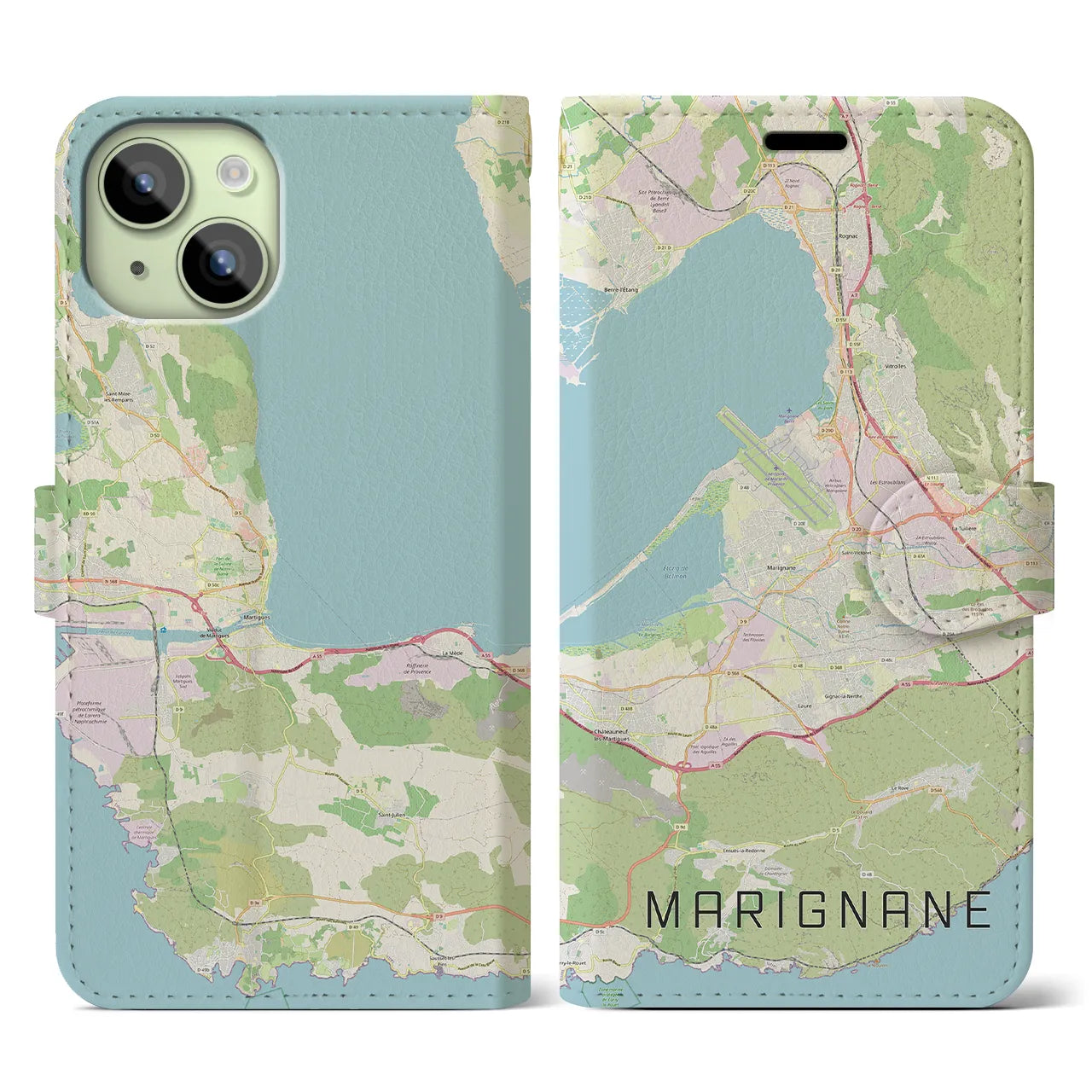 【マリニャーヌ(フランス)】地図柄iPhoneケース(手帳タイプ)ナチュラル・iPhone 15 用