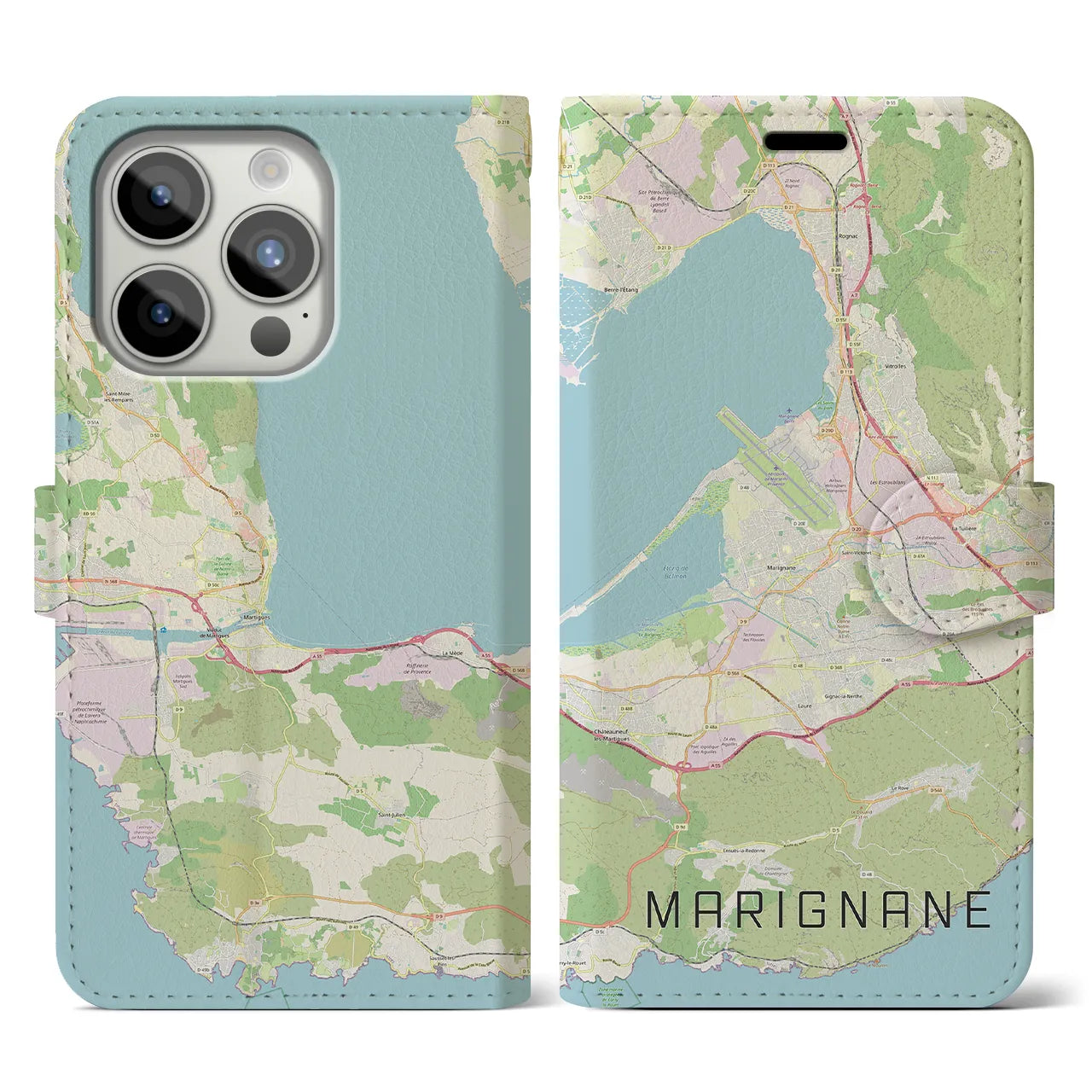 【マリニャーヌ(フランス)】地図柄iPhoneケース(手帳タイプ)ナチュラル・iPhone 15 Pro 用