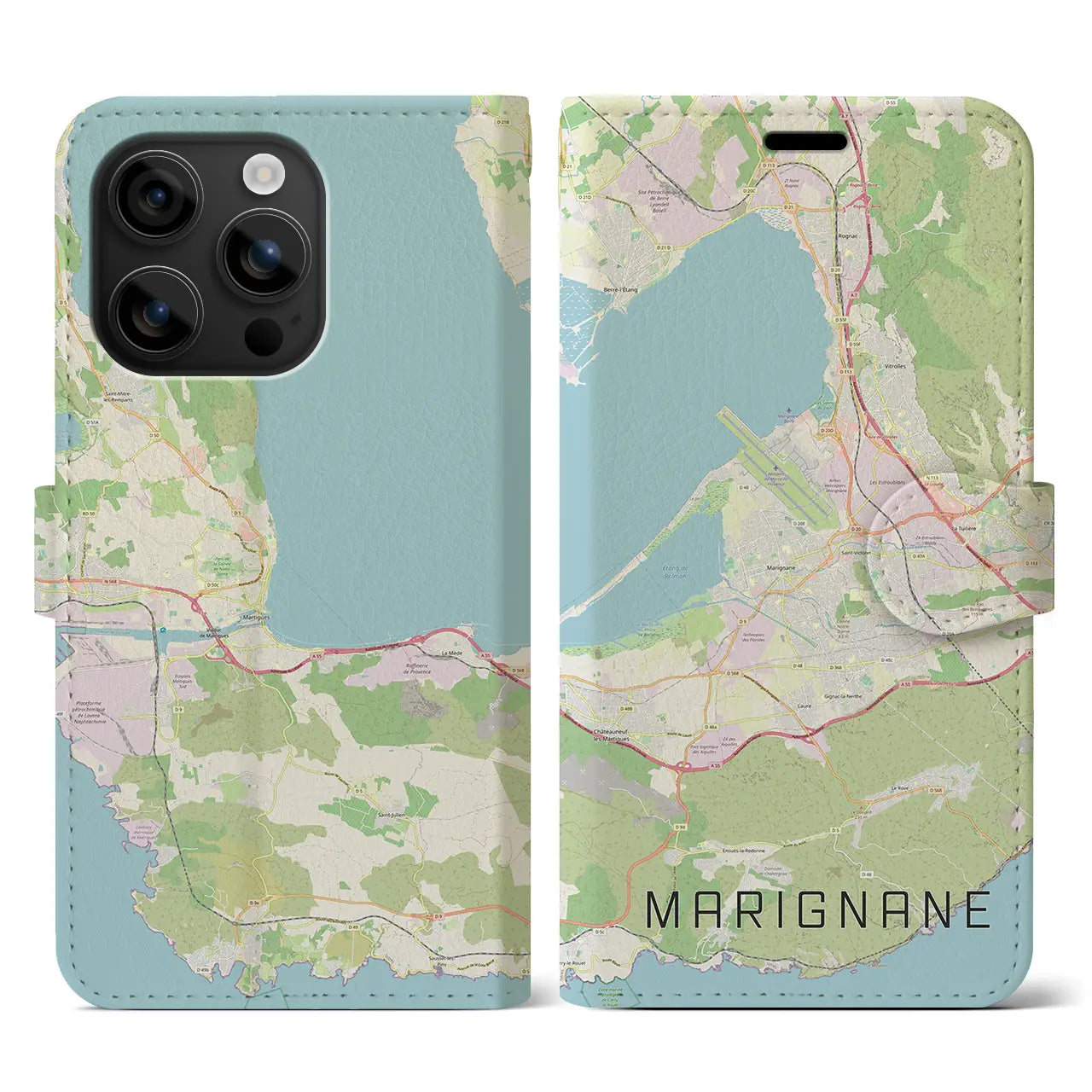 【マリニャーヌ(フランス)】地図柄iPhoneケース(手帳タイプ)ナチュラル・iPhone 16 用