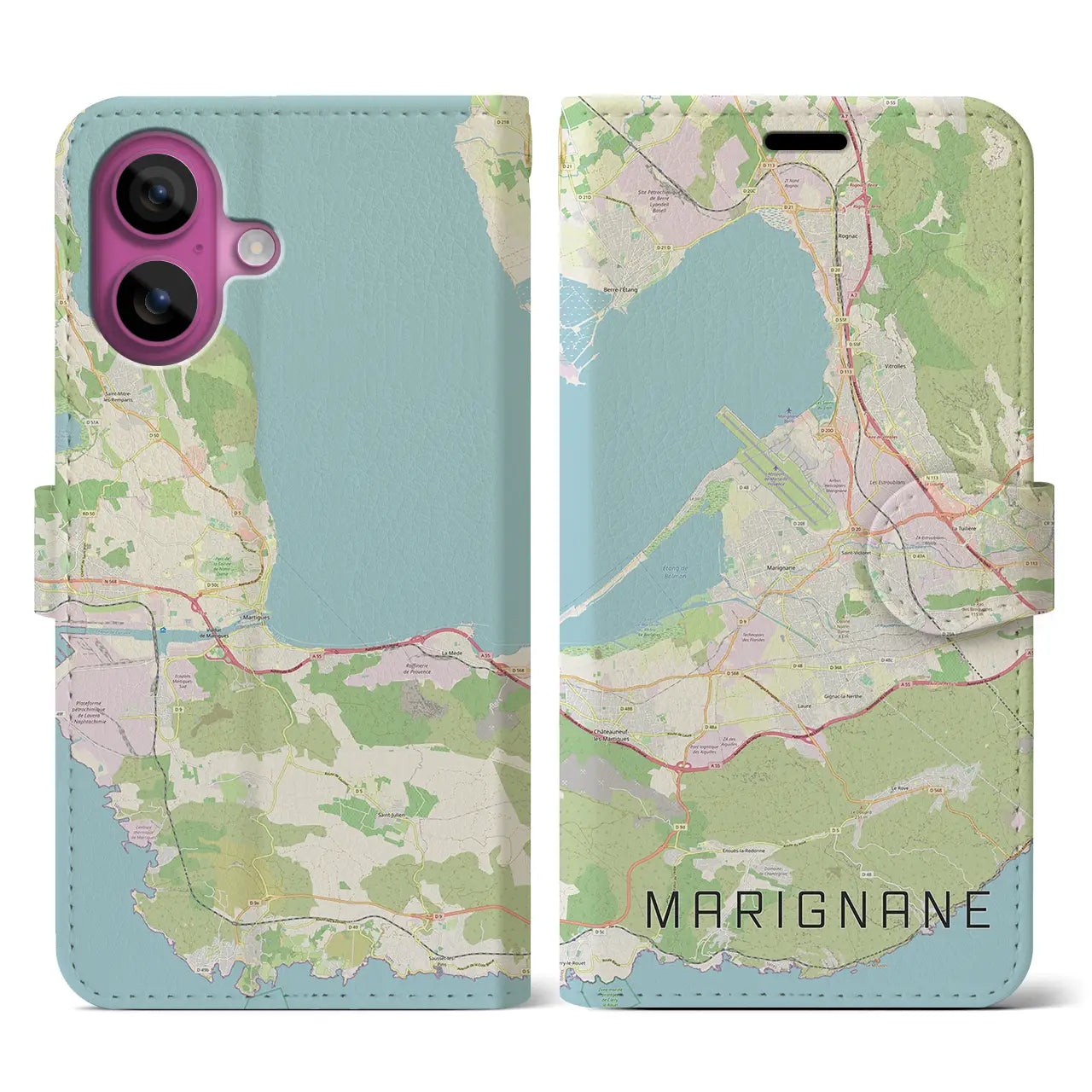 【マリニャーヌ(フランス)】地図柄iPhoneケース(手帳タイプ)ナチュラル・iPhone 16 Pro 用