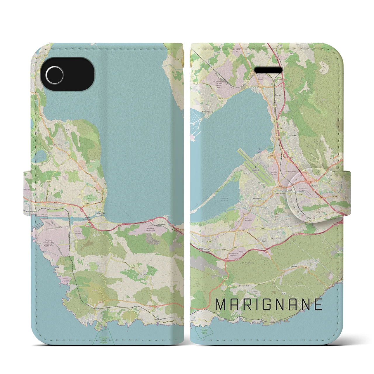 【マリニャーヌ(フランス)】地図柄iPhoneケース(手帳タイプ)ナチュラル・iPhone SE(第3 / 第2世代) / 8 / 7 / 6s / 6 用