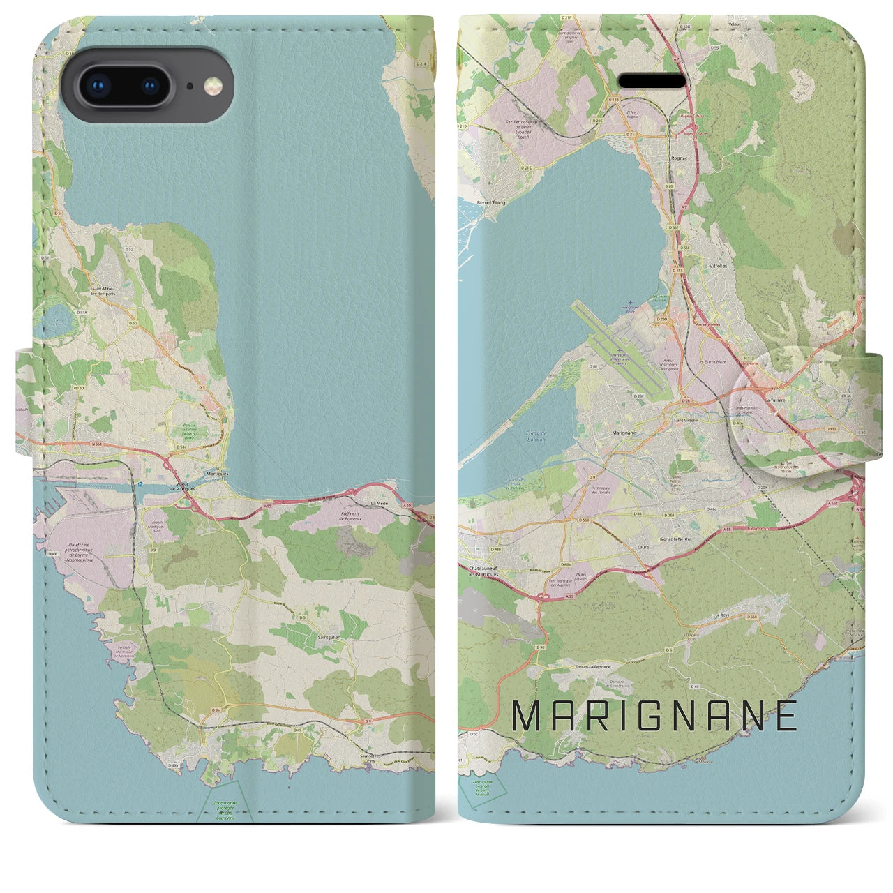 【マリニャーヌ(フランス)】地図柄iPhoneケース(手帳タイプ)ナチュラル・iPhone 8Plus /7Plus / 6sPlus / 6Plus 用