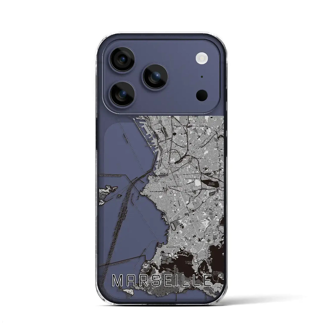 【マルセイユ(フランス)】地図柄iPhoneケース(クリアタイプ)モノトーン・iPhone 17 Pro Max 用