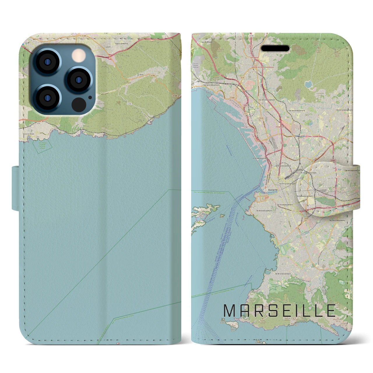 【マルセイユ(フランス)】地図柄iPhoneケース(手帳タイプ)ナチュラル・iPhone 12 / 12 Pro 用