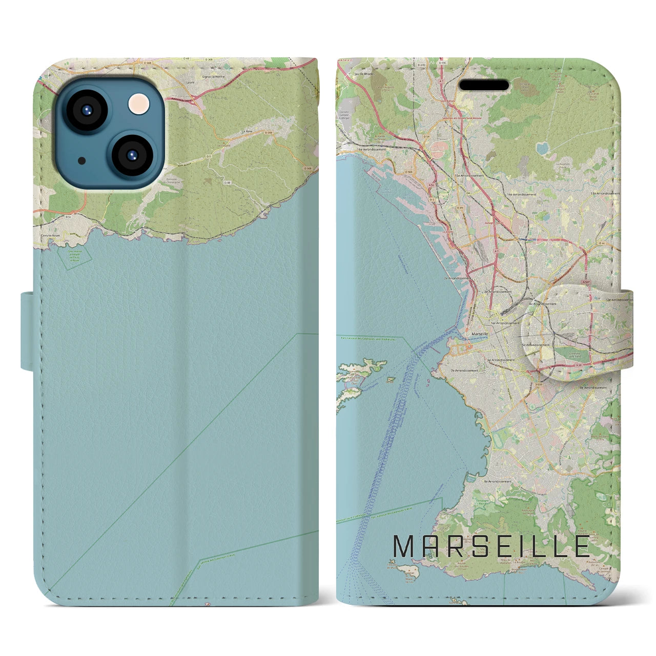 【マルセイユ(フランス)】地図柄iPhoneケース(手帳タイプ)ナチュラル・iPhone 13 用
