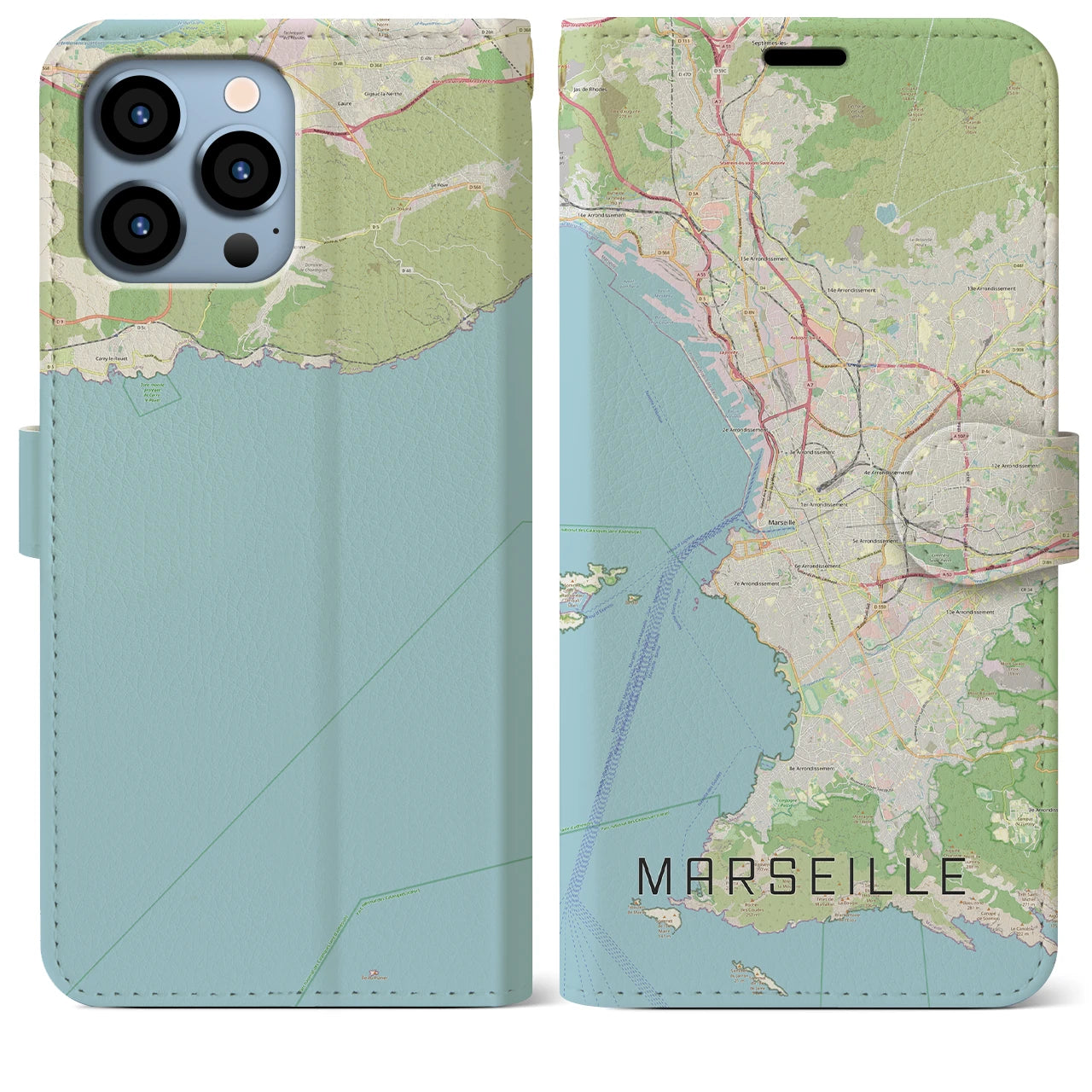 【マルセイユ(フランス)】地図柄iPhoneケース(手帳タイプ)ナチュラル・iPhone 13 Pro Max 用