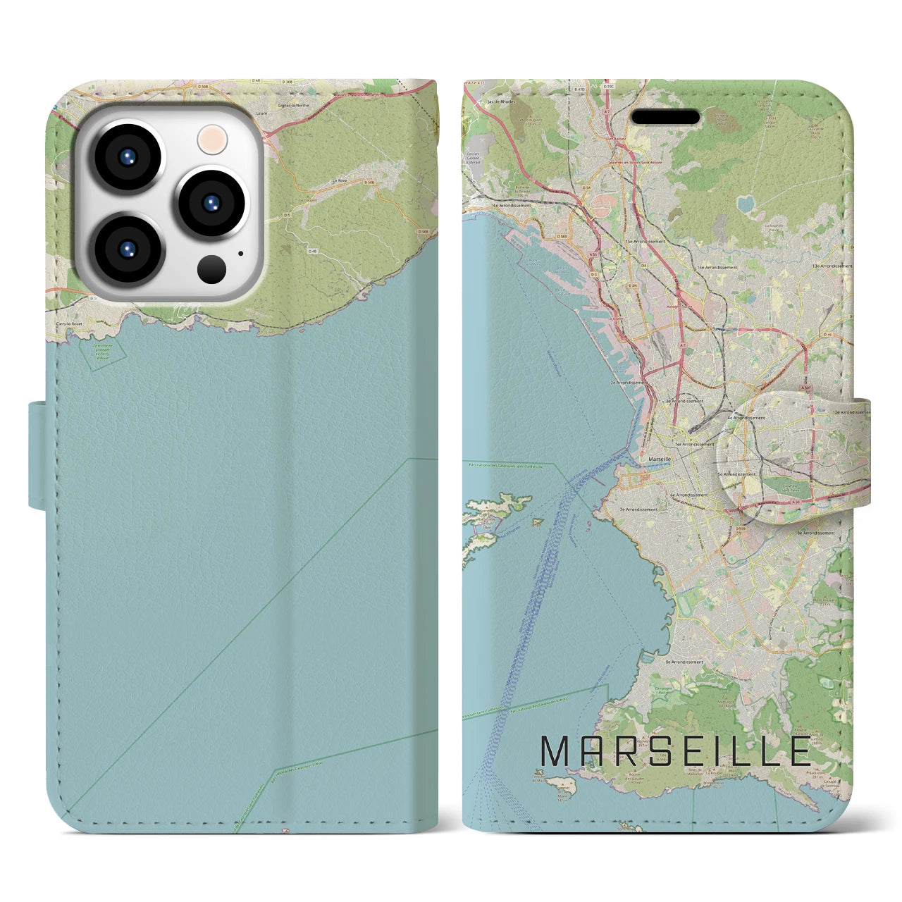 【マルセイユ(フランス)】地図柄iPhoneケース(手帳タイプ)ナチュラル・iPhone 13 Pro 用