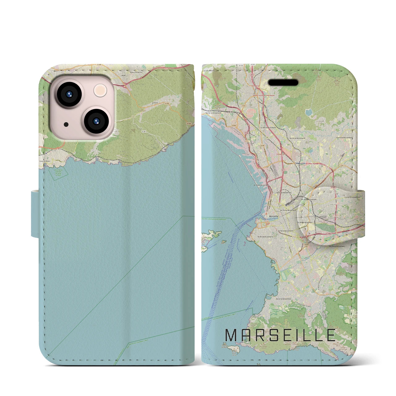 【マルセイユ(フランス)】地図柄iPhoneケース(手帳タイプ)ナチュラル・iPhone 13 mini 用