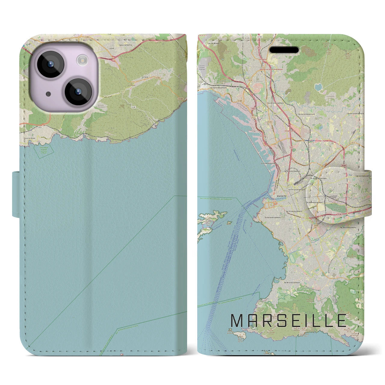 【マルセイユ(フランス)】地図柄iPhoneケース(手帳タイプ)ナチュラル・iPhone 14 用