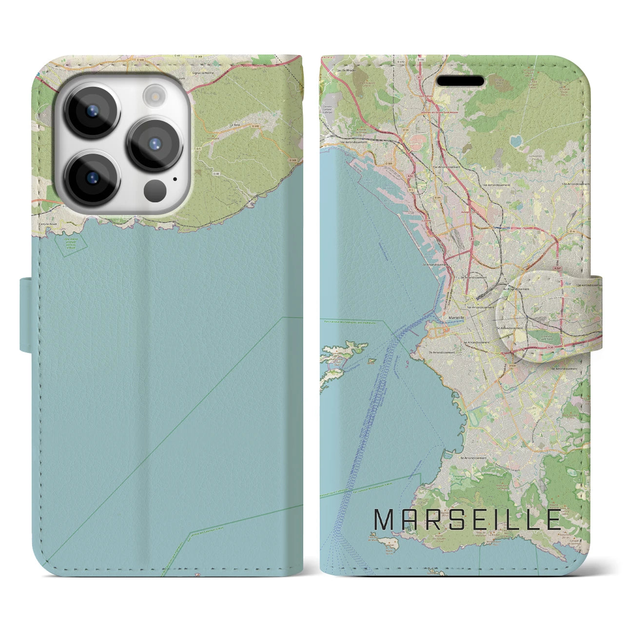 【マルセイユ(フランス)】地図柄iPhoneケース(手帳タイプ)ナチュラル・iPhone 14 Pro 用