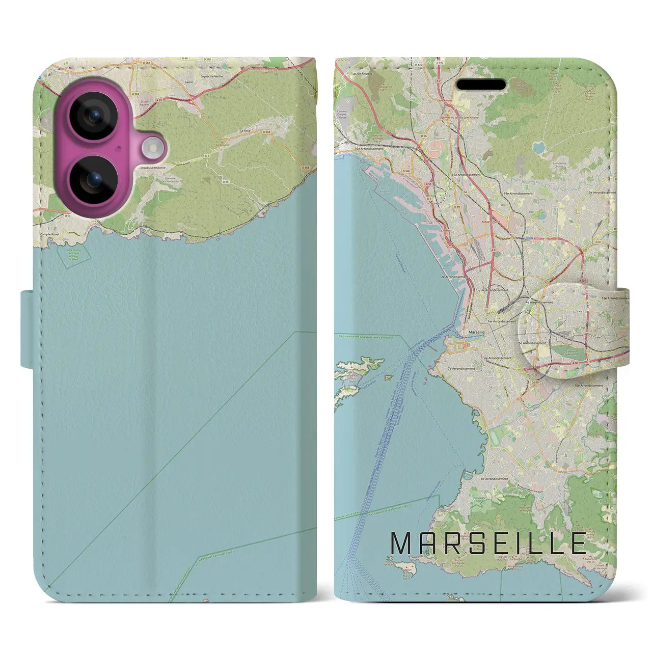 【マルセイユ(フランス)】地図柄iPhoneケース(手帳タイプ)ナチュラル・iPhone 16 Pro 用