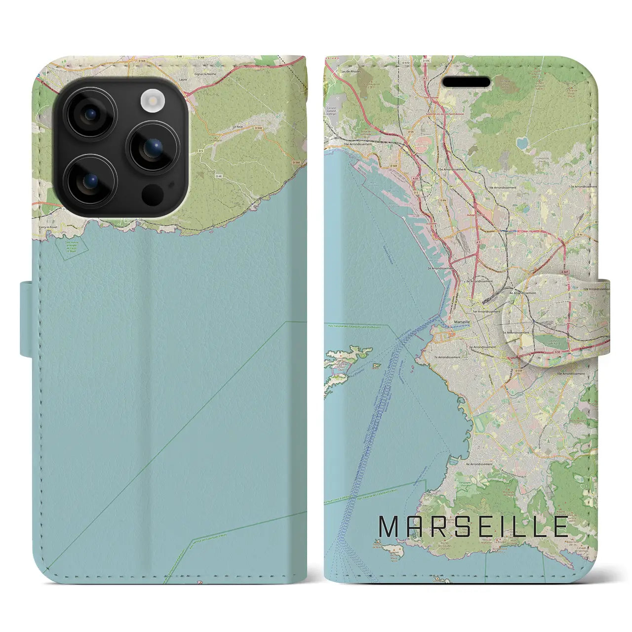 【マルセイユ(フランス)】地図柄iPhoneケース(手帳タイプ)ナチュラル・iPhone 16 用