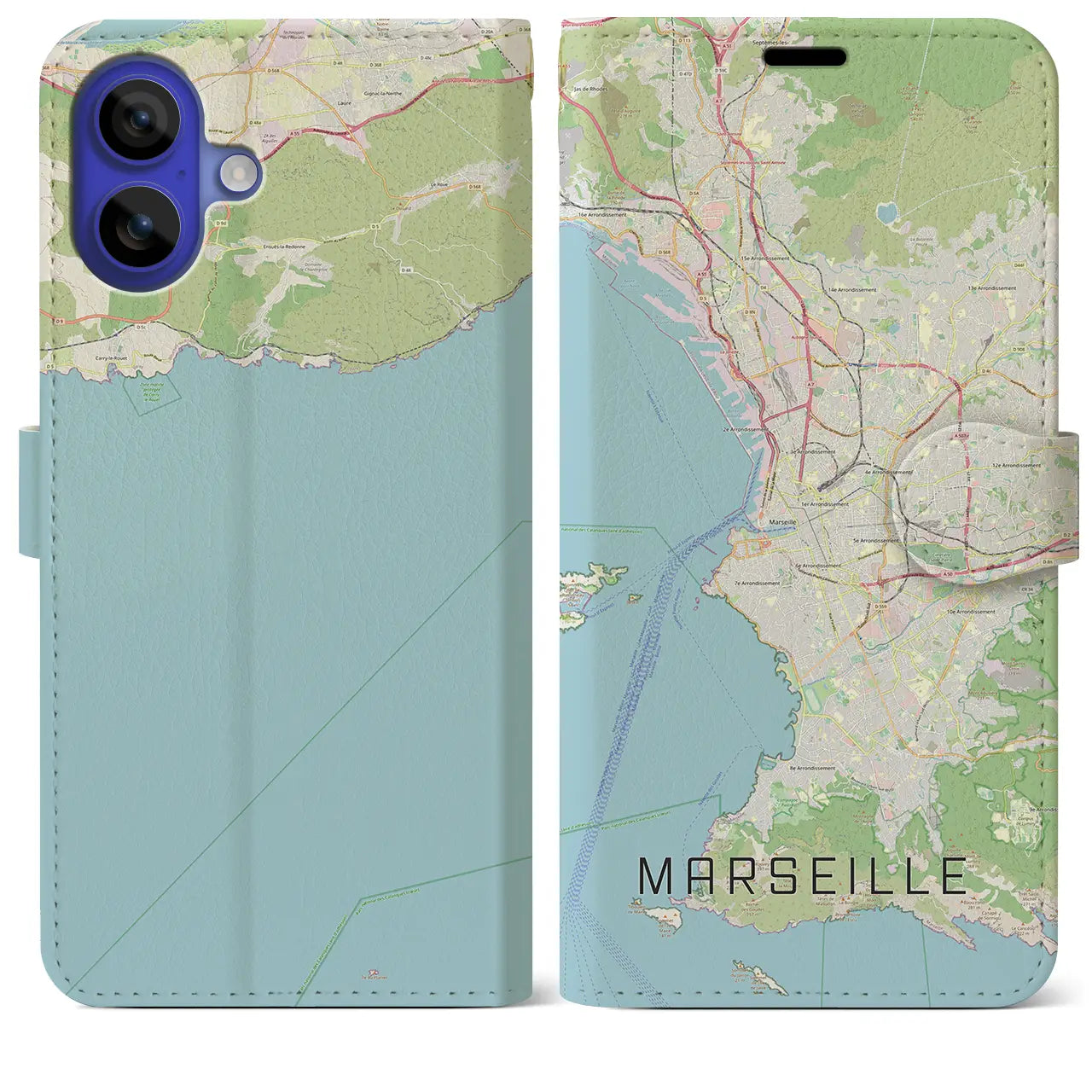 【マルセイユ(フランス)】地図柄iPhoneケース(手帳タイプ)ナチュラル・iPhone 16 Pro Max 用