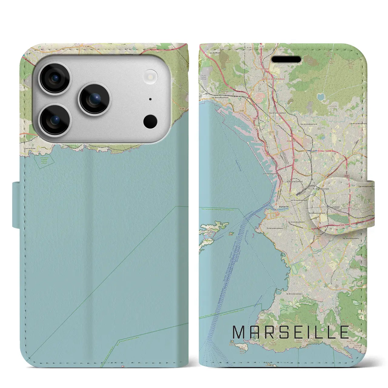 【マルセイユ(フランス)】地図柄iPhoneケース(手帳タイプ)モノトーン・iPhone 17 Pro Max 用