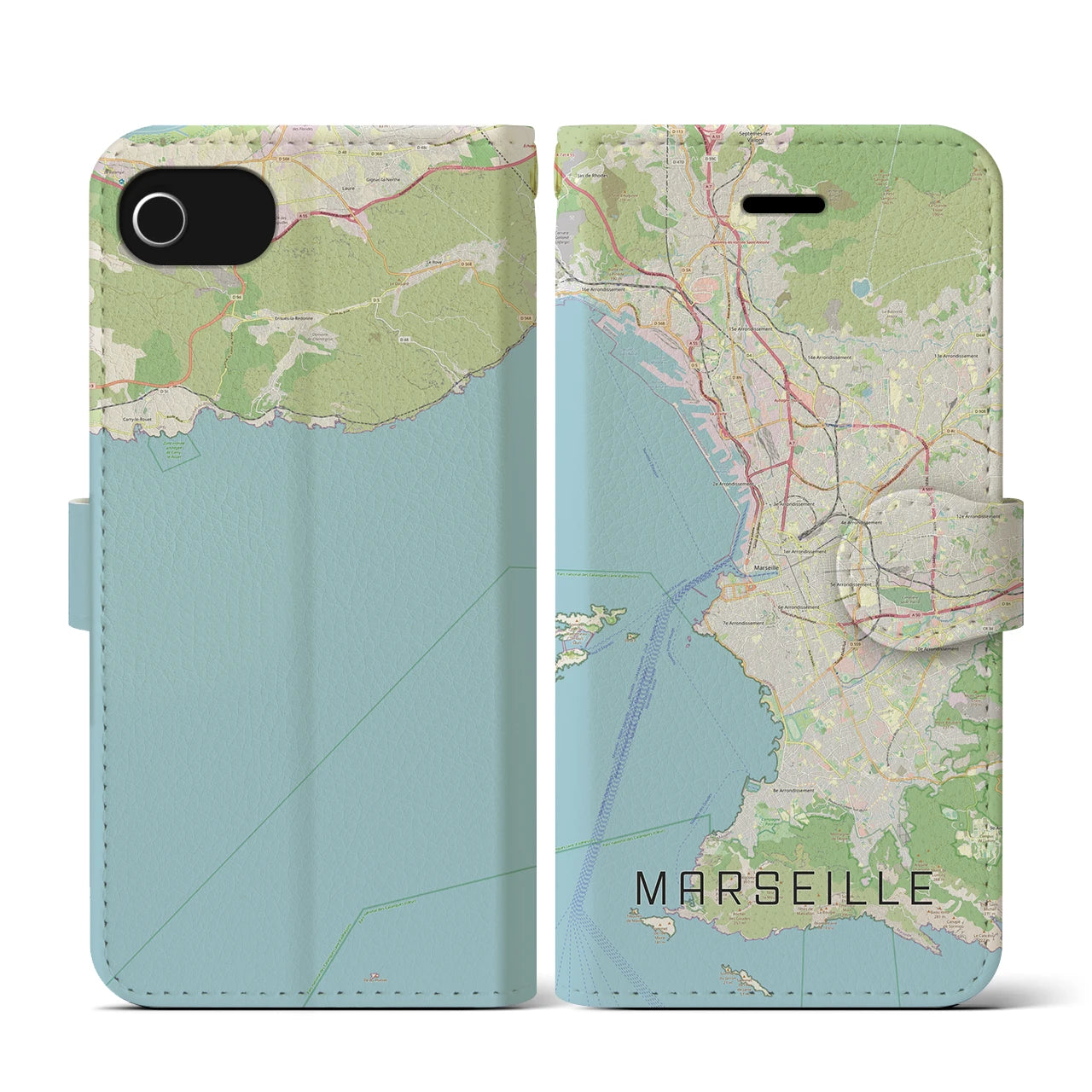 【マルセイユ(フランス)】地図柄iPhoneケース(手帳タイプ)ナチュラル・iPhone SE(第3 / 第2世代) / 8 / 7 / 6s / 6 用