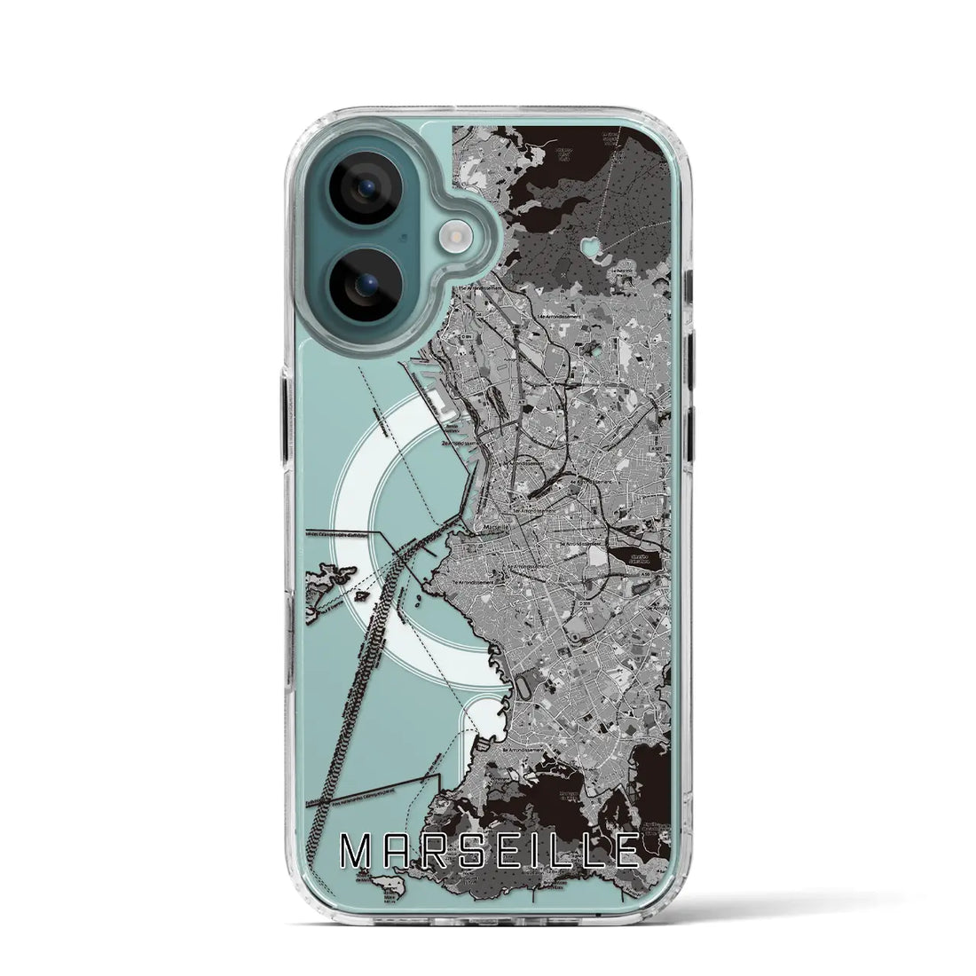 【マルセイユ(フランス)】地図柄iPhoneケース(MagSafeタイプ)モノトーン・iPhone 16 Pro 用