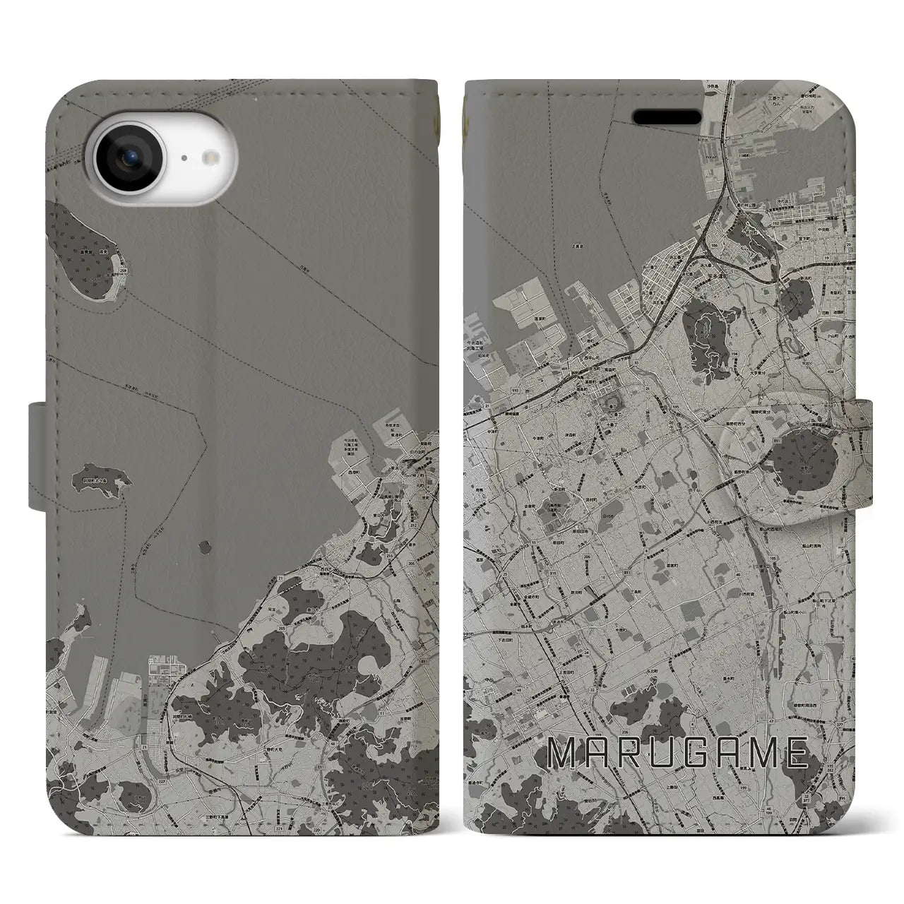 【丸亀(香川県)】地図柄iPhoneケース(手帳タイプ)