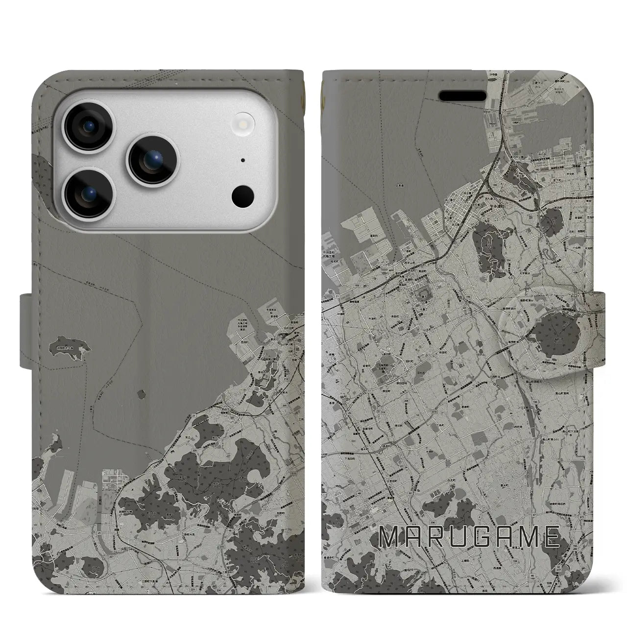 【丸亀(香川県)】地図柄iPhoneケース(手帳タイプ)