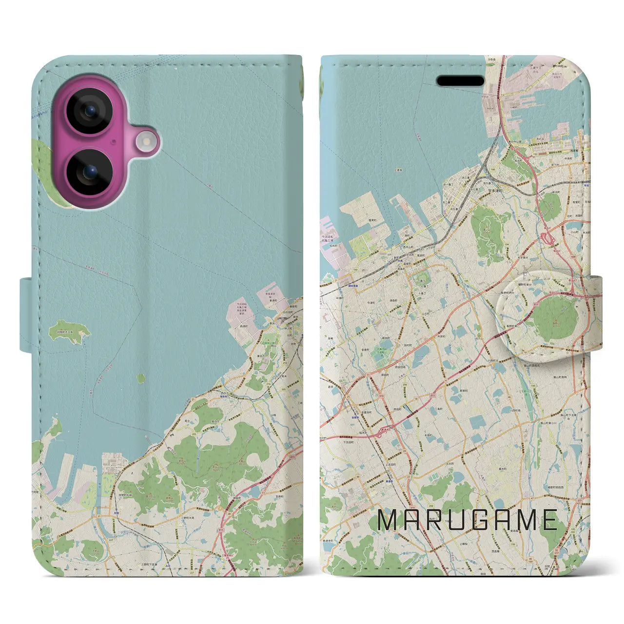 【丸亀(香川県)】地図柄iPhoneケース(手帳タイプ)ナチュラル・iPhone 16 Pro 用