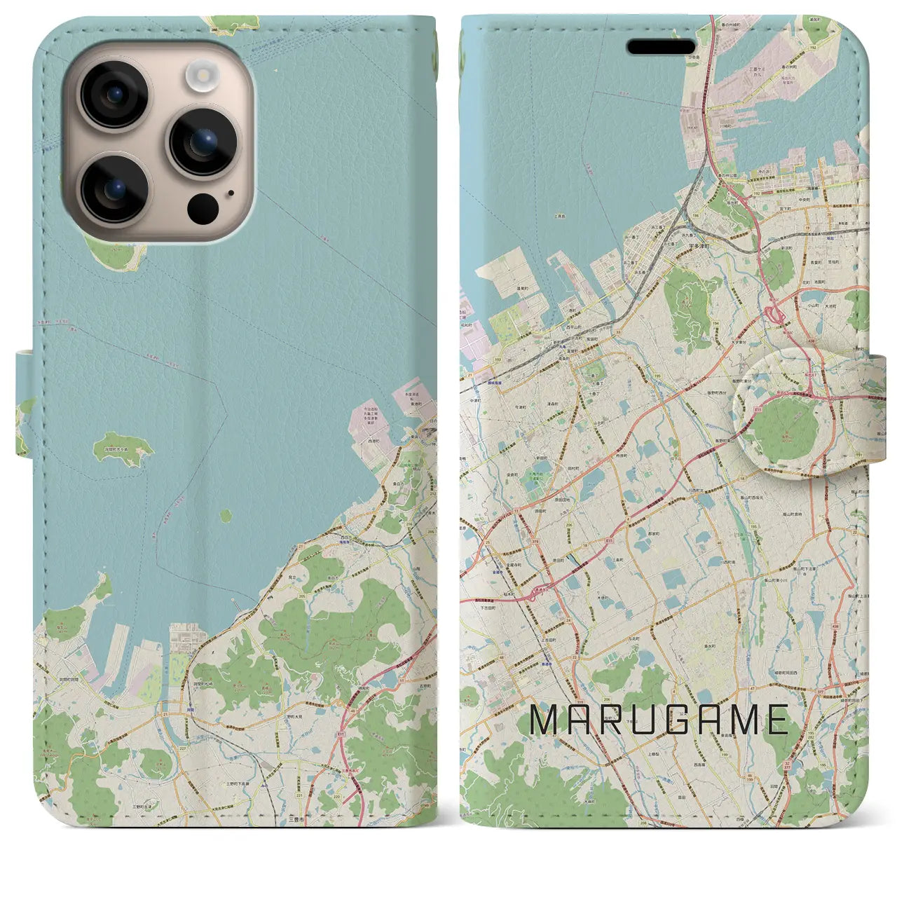 【丸亀(香川県)】地図柄iPhoneケース(手帳タイプ)ナチュラル・iPhone 16 Plus 用