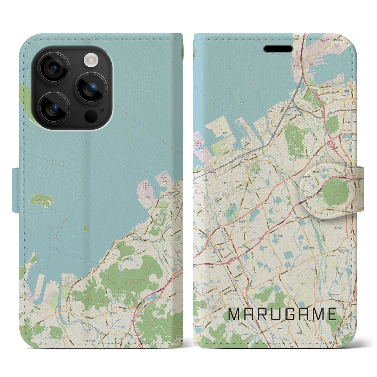 【丸亀(香川県)】地図柄iPhoneケース(手帳タイプ)ナチュラル・iPhone 16 用