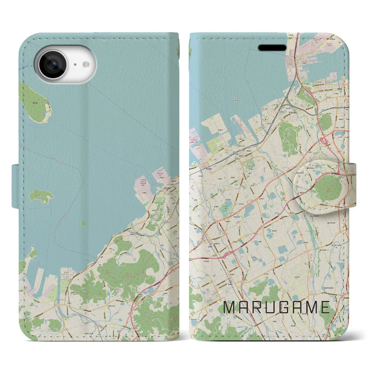 【丸亀(香川県)】地図柄iPhoneケース(手帳タイプ)