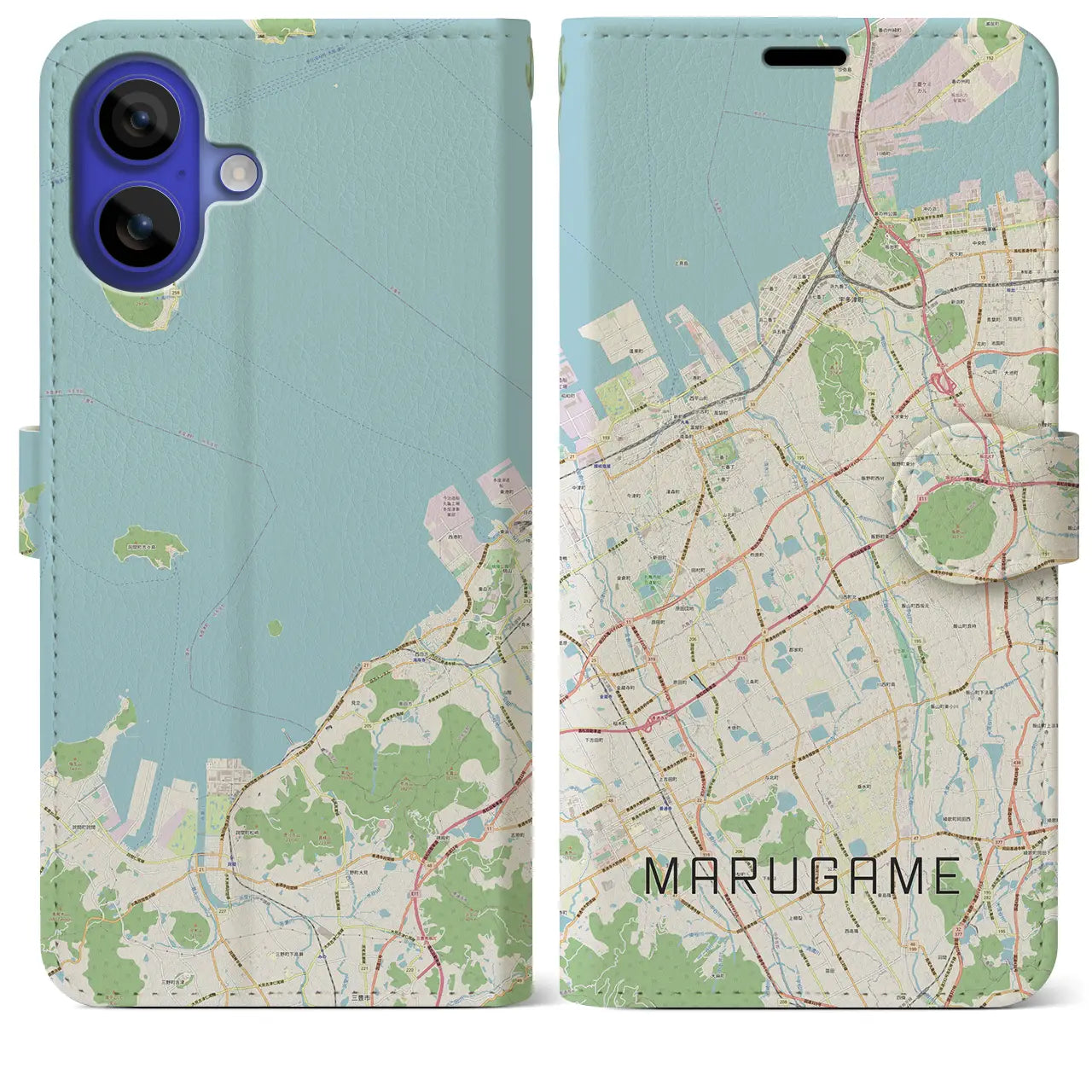 【丸亀(香川県)】地図柄iPhoneケース(手帳タイプ)ナチュラル・iPhone 16 Pro Max 用