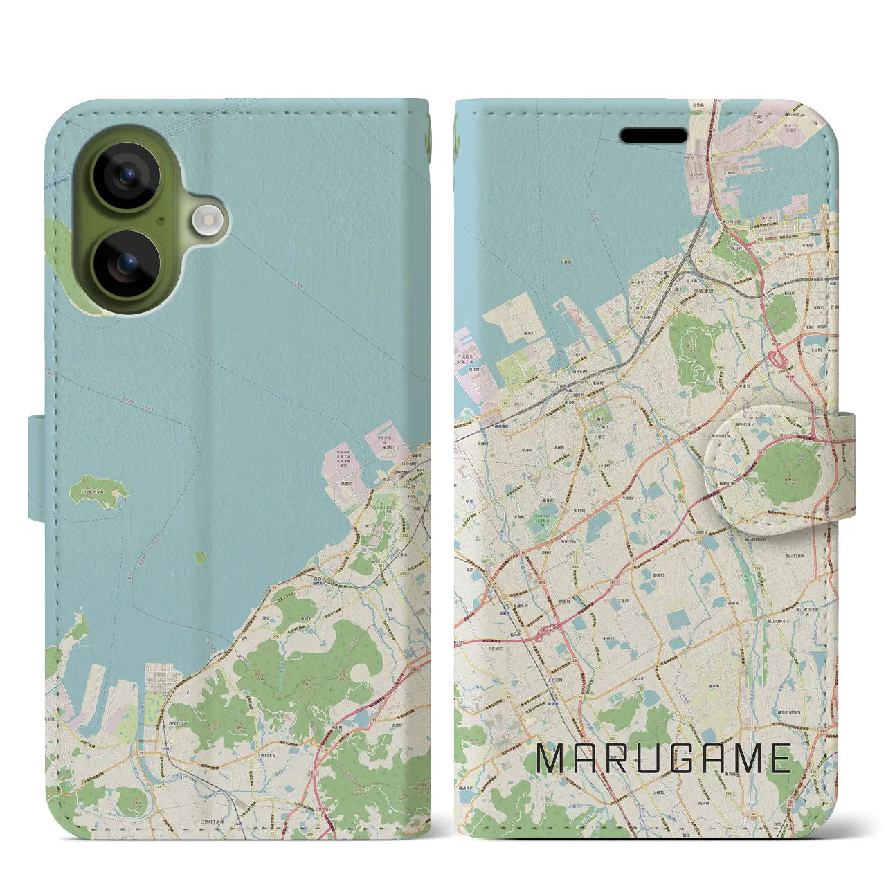 【丸亀(香川県)】地図柄iPhoneケース(手帳タイプ)モノトーン・iPhone 17 Pro Max 用