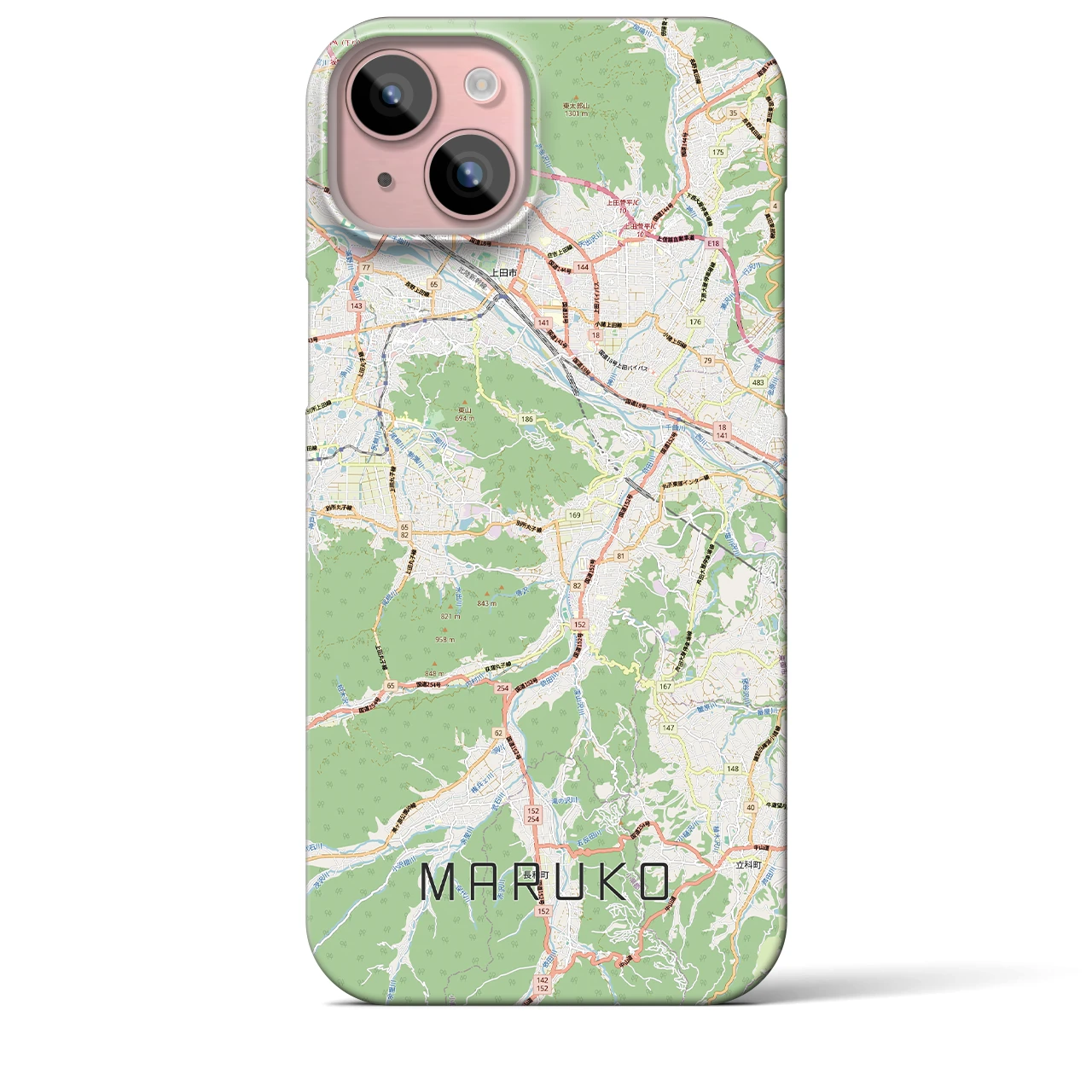 【丸子(長野県)】地図柄iPhoneケース(バックカバータイプ)
