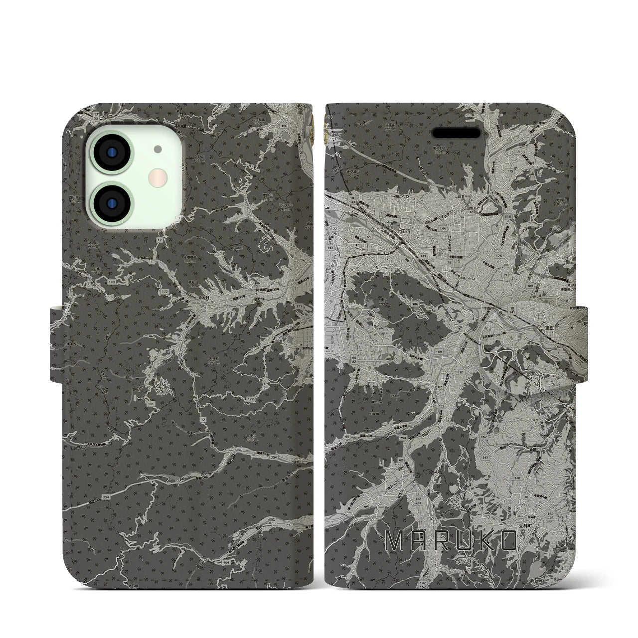 【丸子(長野県)】地図柄iPhoneケース(手帳タイプ)