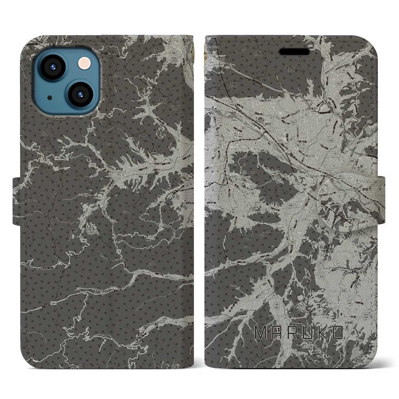 【丸子(長野県)】地図柄iPhoneケース(手帳タイプ)