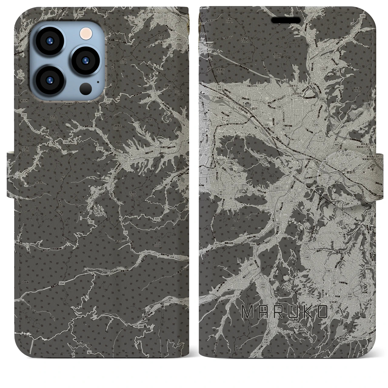 【丸子(長野県)】地図柄iPhoneケース(手帳タイプ)