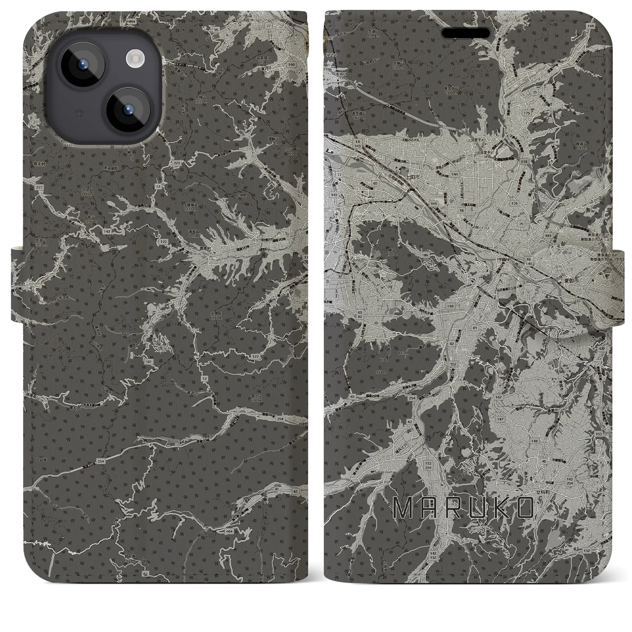 【丸子(長野県)】地図柄iPhoneケース(手帳タイプ)