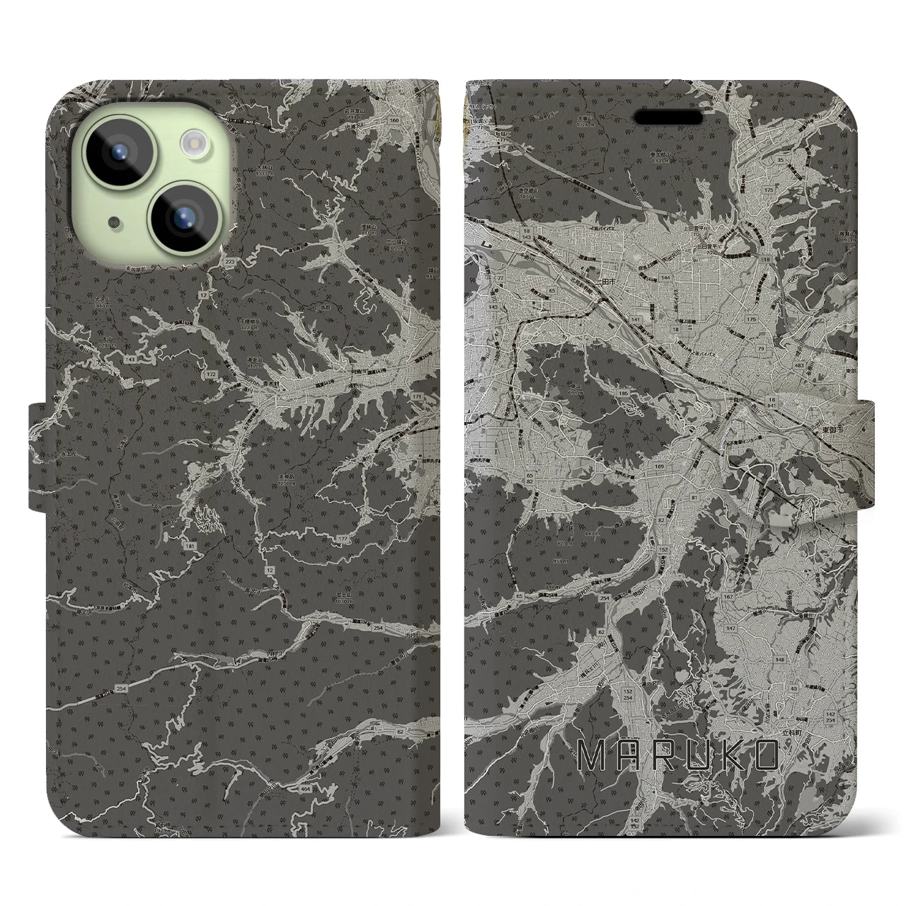 【丸子(長野県)】地図柄iPhoneケース(手帳タイプ)