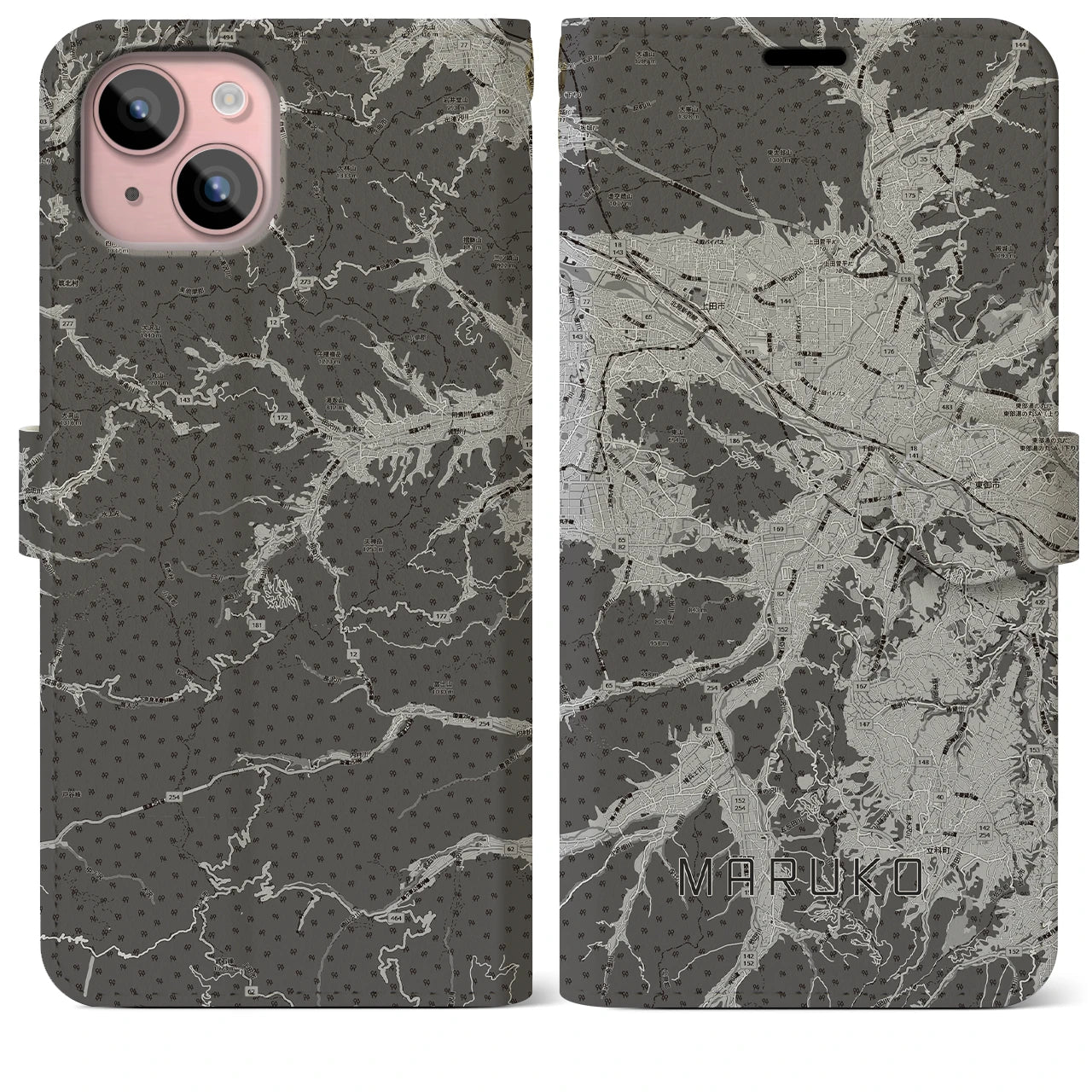 【丸子(長野県)】地図柄iPhoneケース(手帳タイプ)