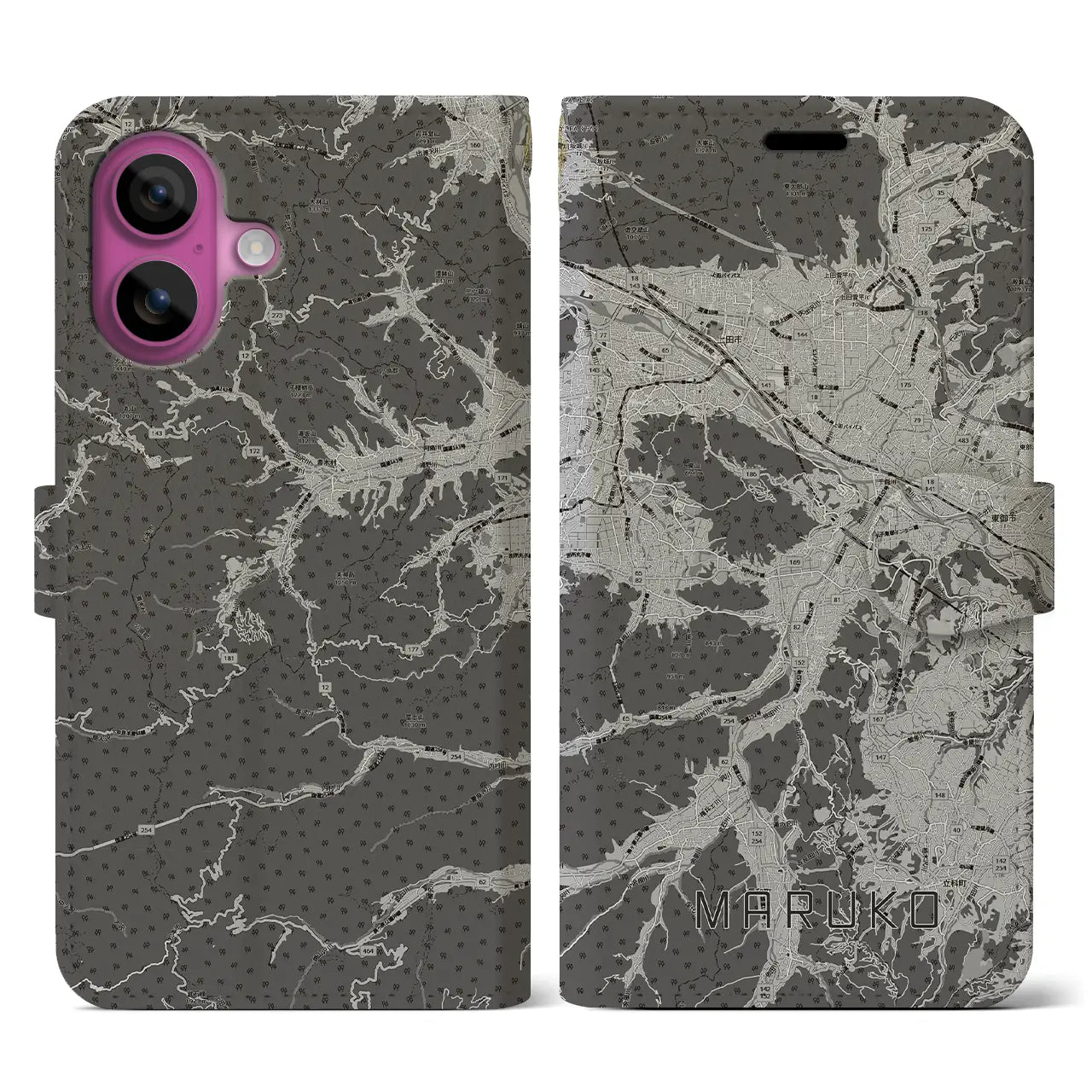 【丸子(長野県)】地図柄iPhoneケース(手帳タイプ)