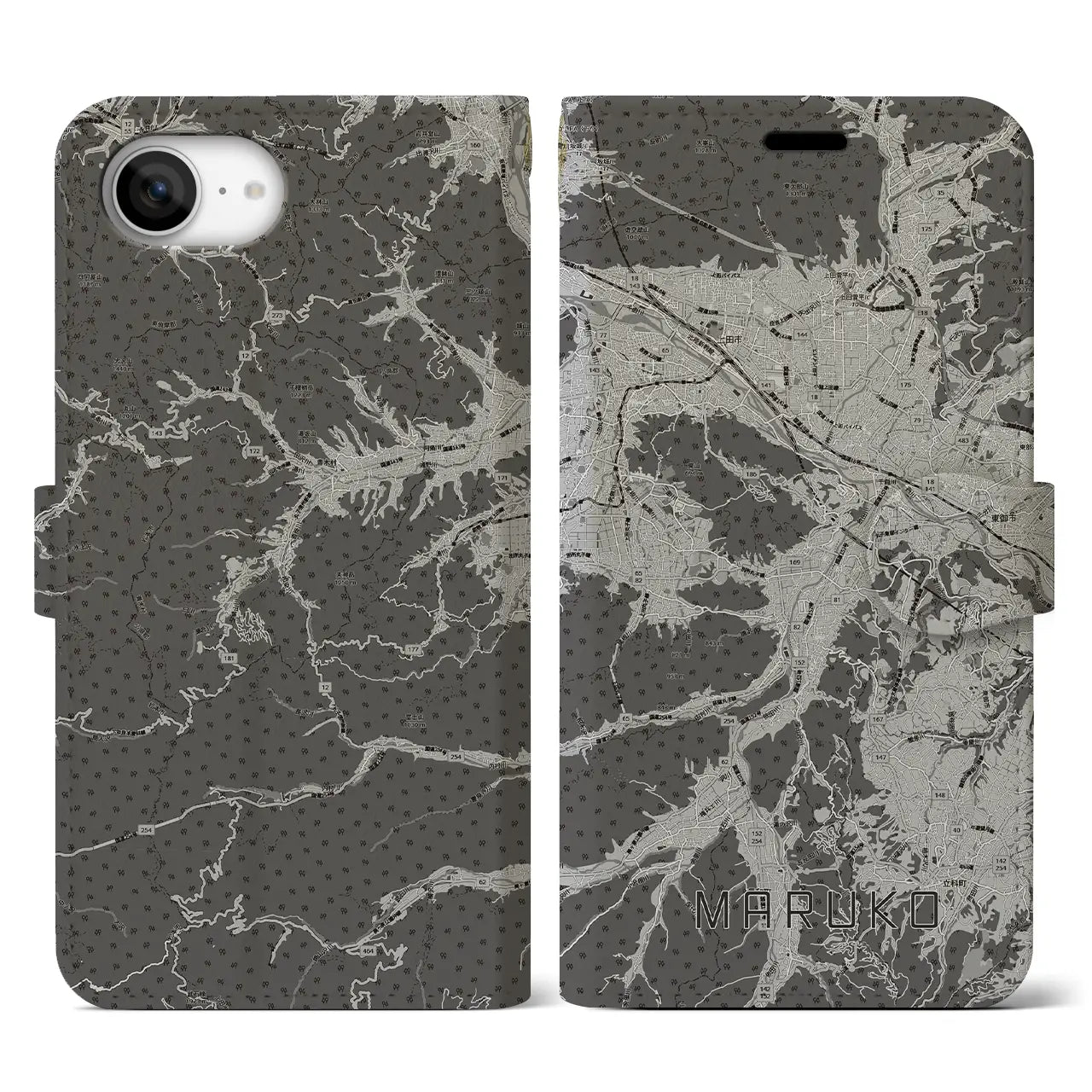 【丸子(長野県)】地図柄iPhoneケース(手帳タイプ)