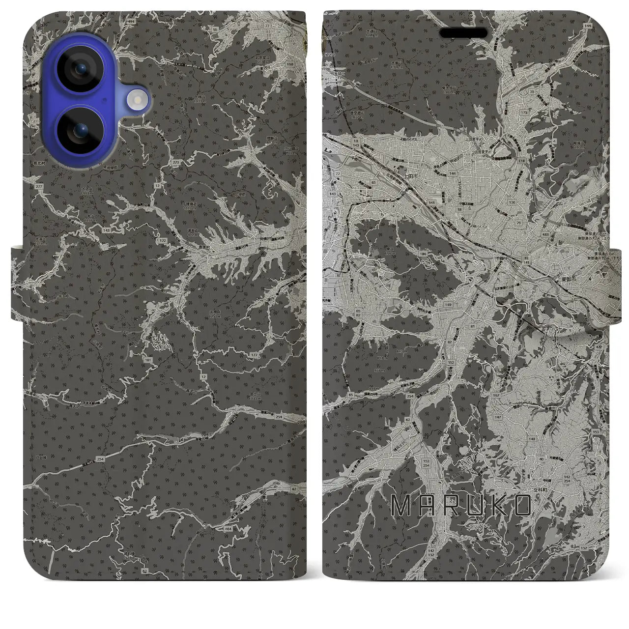 【丸子(長野県)】地図柄iPhoneケース(手帳タイプ)